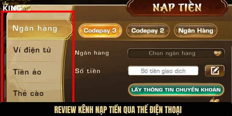 Thực hiện nạp tiền qua kênh thẻ cào điện thoại